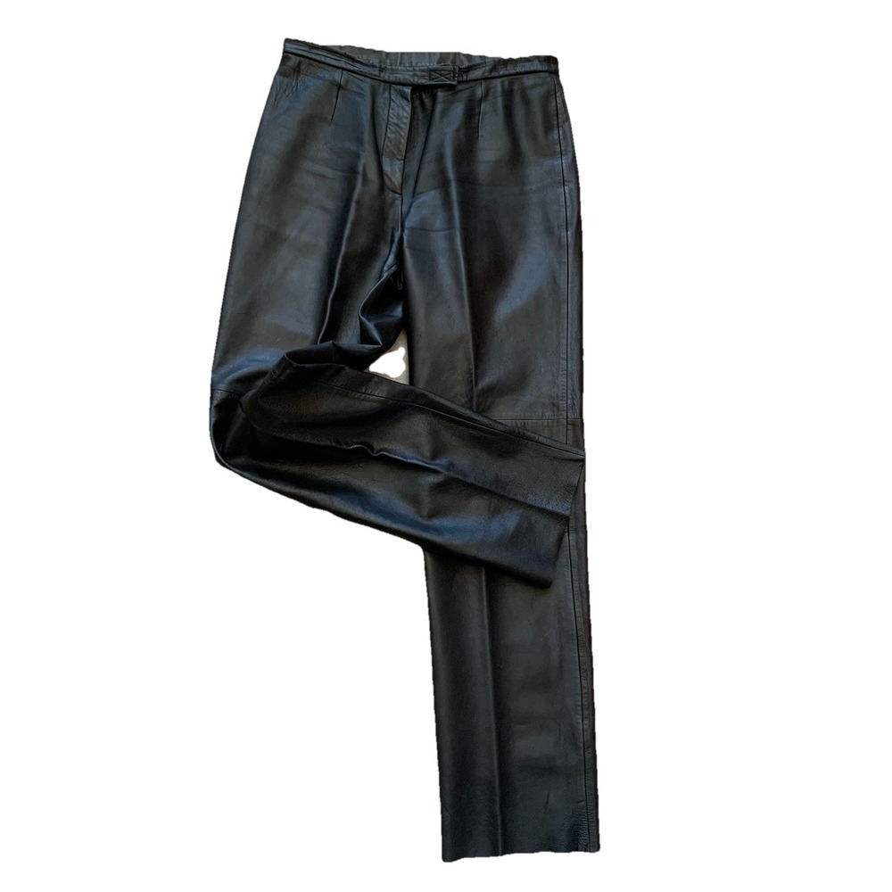 Siena Studio Women's Vintage Black Leather Straight Leg High Waisted Pants Sz 14